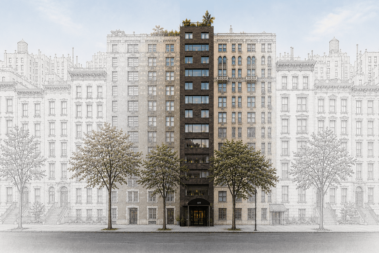 177 East 79th Street drawn in fine line